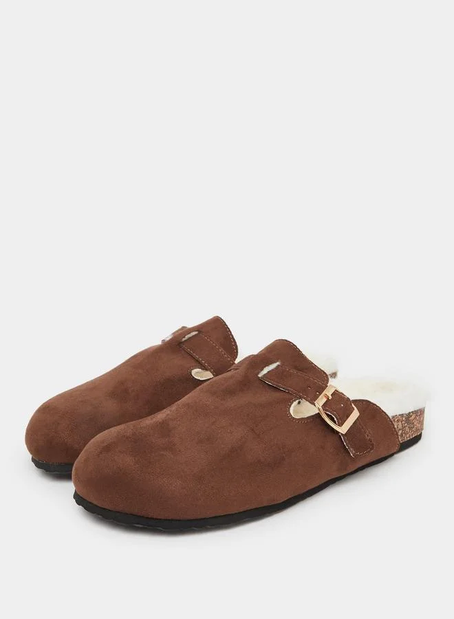 Styli Women Brown Faux Fur Lined Clogs